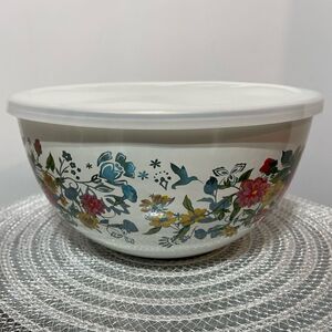 Pioneer Woman Enamel on Steel Mixing Bowl with Lid 4 Qt Sweet Rose NWT